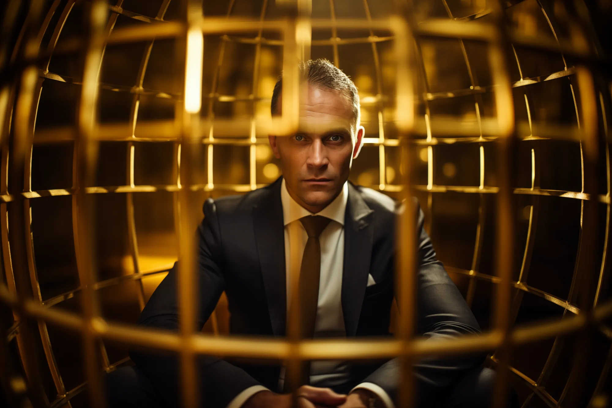 Abstract expressionist business man in gold cian