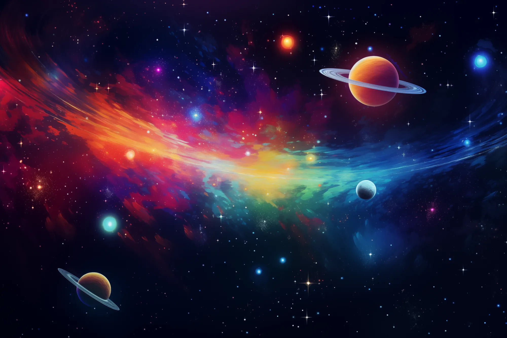 Colorful zone in space stars planets with space for