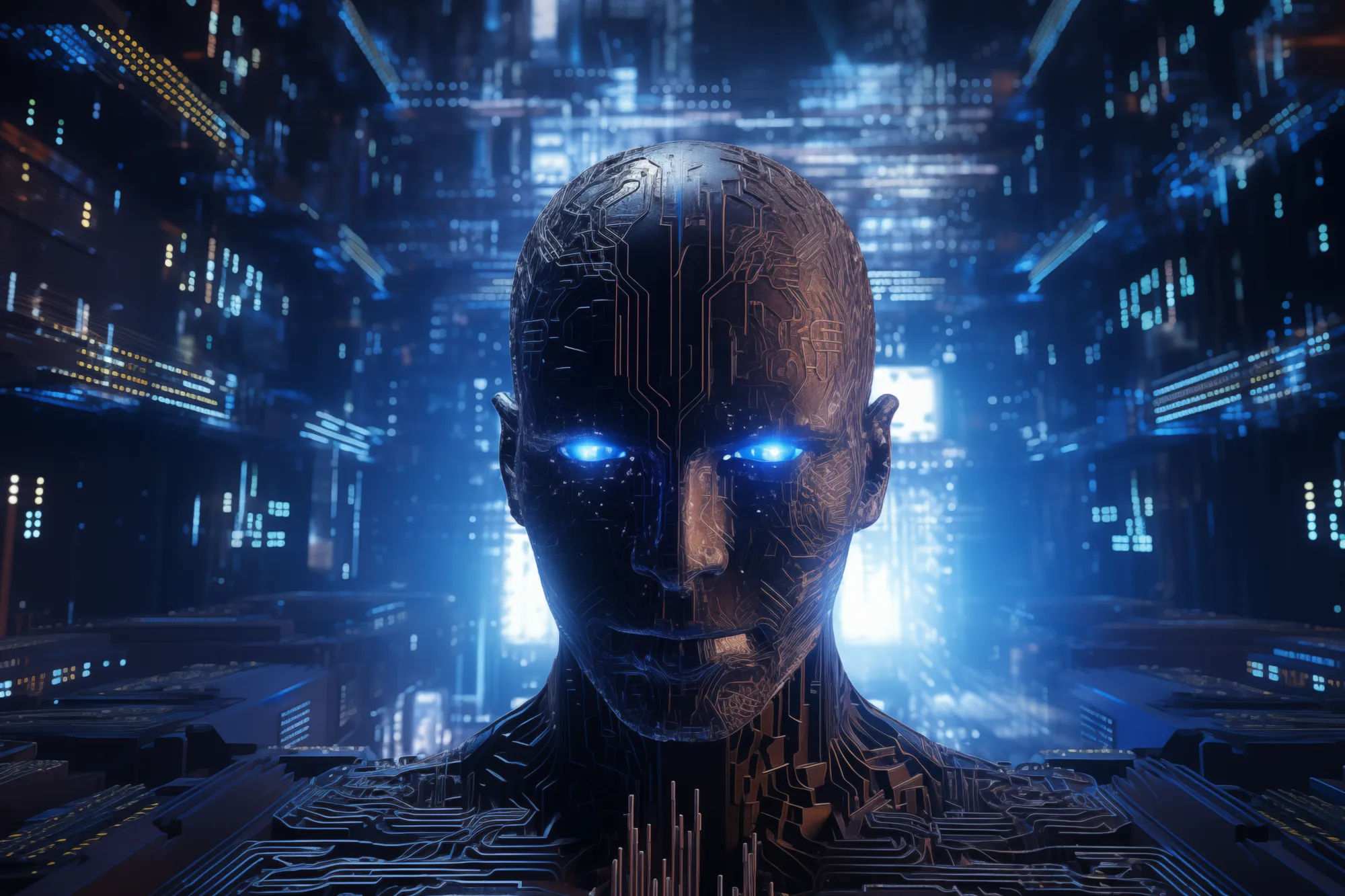 Future tech scene featuring 3d render of human