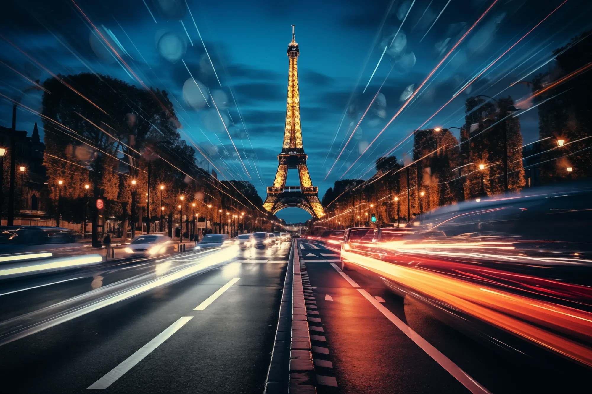 Modern electrical car driving road france paris area