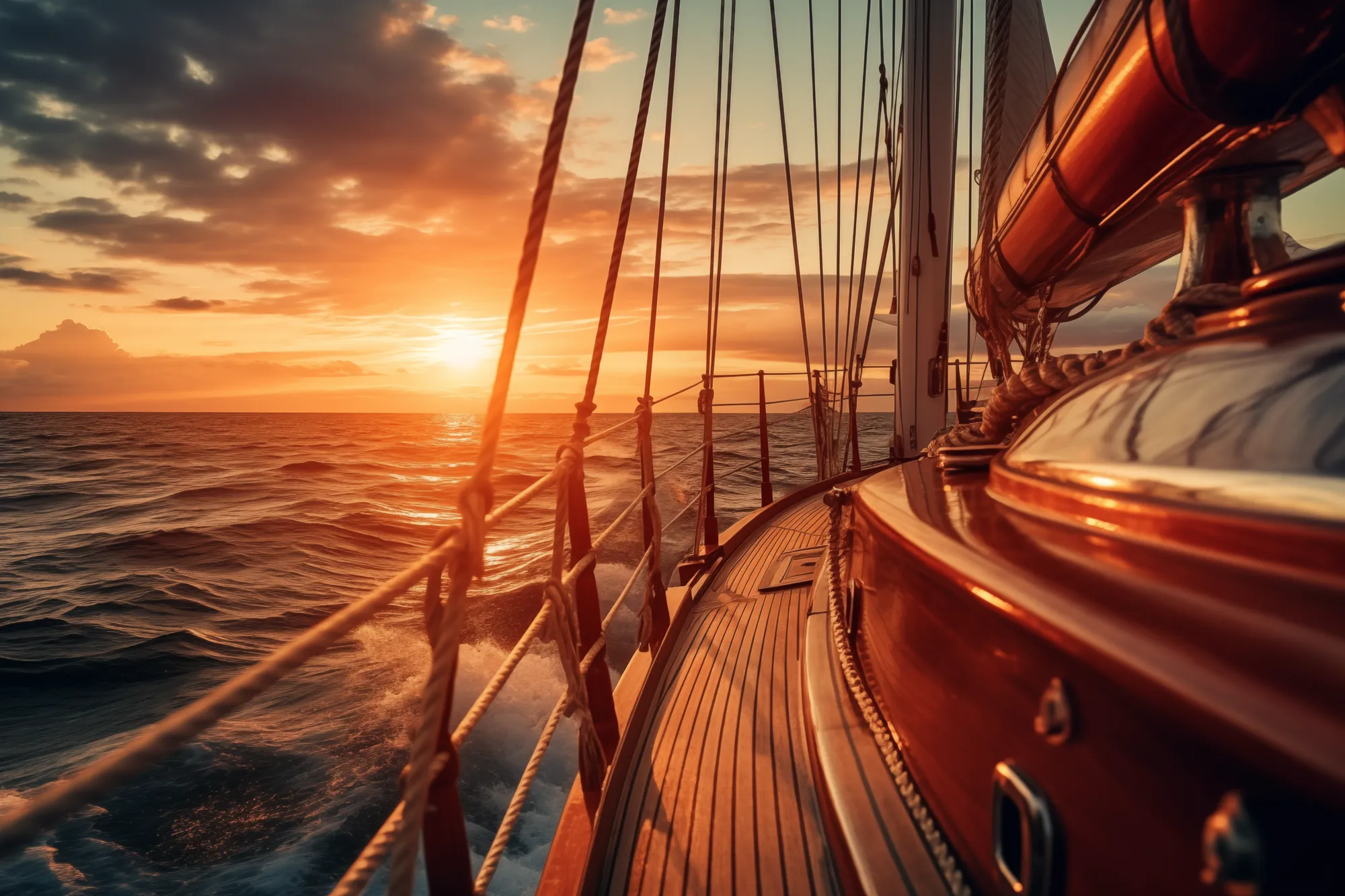 Yacht close up ocean sunset